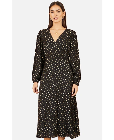 Yumi Women's Long Sleeve Foil Print Midi Dress