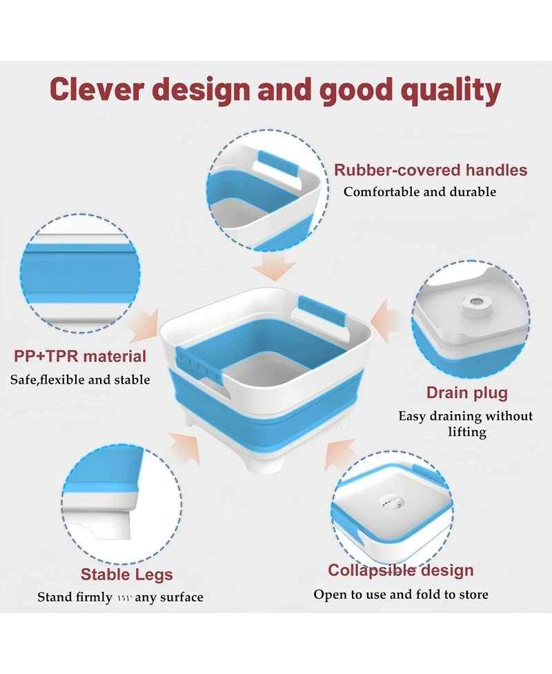 Piscifun Collapsible Wash Basin With Removable Drain Plug Multiuse Foldable Bucket For Camping Rv Kitchen