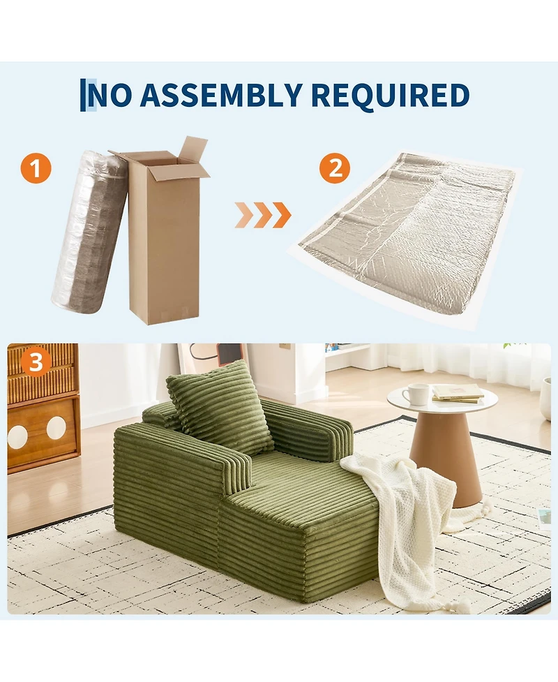 gaomon 45'' Indoor Chaise Lounge Chair Corduroy Cloud Single Couch Sofa with Deep Seat and Armrests Comfy Reading Chair Sleeper Bed