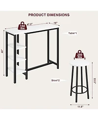 homfan 47 Inch Bar Height Dining Table Set with 2 Stools and 3 Storage Shelves Space Saving Office Table and Chair for Apartment, Kitchen, Bistro
