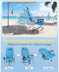 Aofar Beach Chair 5-Level Adjustable With Cooler Storage Bags