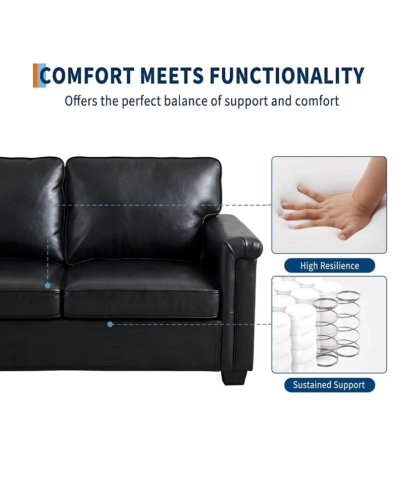 homfan 87.8 inch 3 Seater, Modern Faux Leather with 22 Deep Seat, Wide Square Arms, Firm Cushions, Heavy Duty Frame, Easy to Clean for Apartment