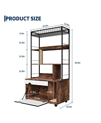 homfan Hidden Cat Litter Box Enclosure Furniture with 4-Tier Shelves and Scratching Post, 2-in-1 Large Wooden Cat Litter Box Cabinet
