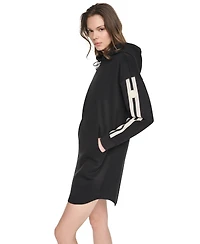 Dkny Sport Women's Textured Tape Logo Shirt Tail Hem Hoodie Dress