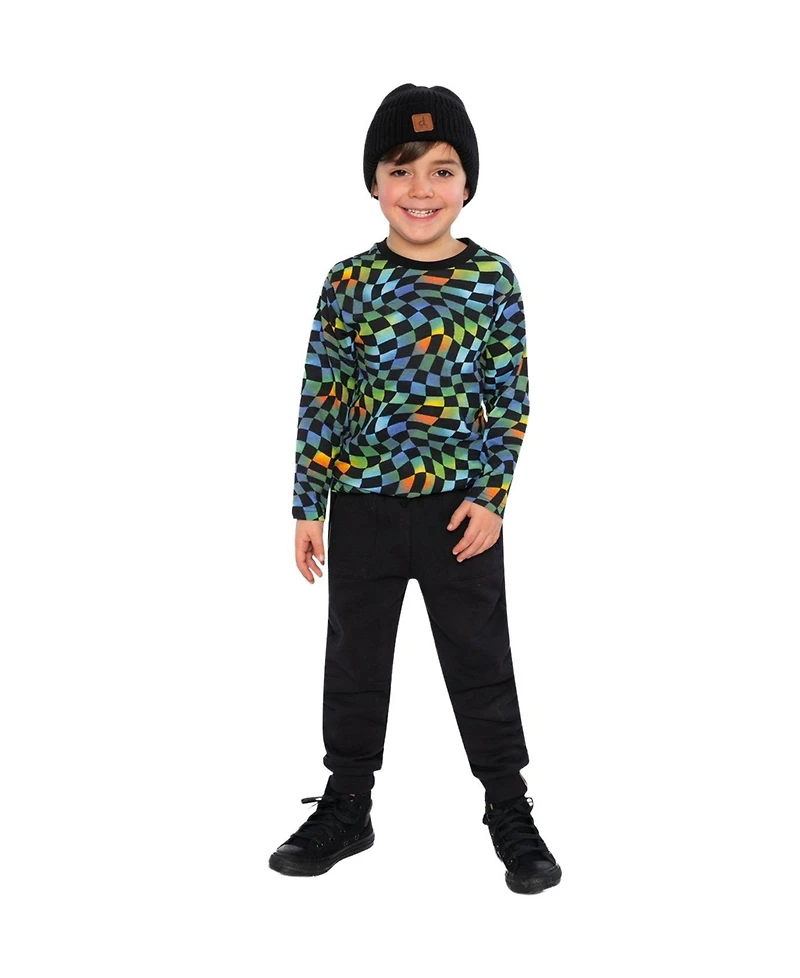 Deux par Deux Big Boys 6-12 Cotton Long Sleeve T-Shirt Checkered Print
