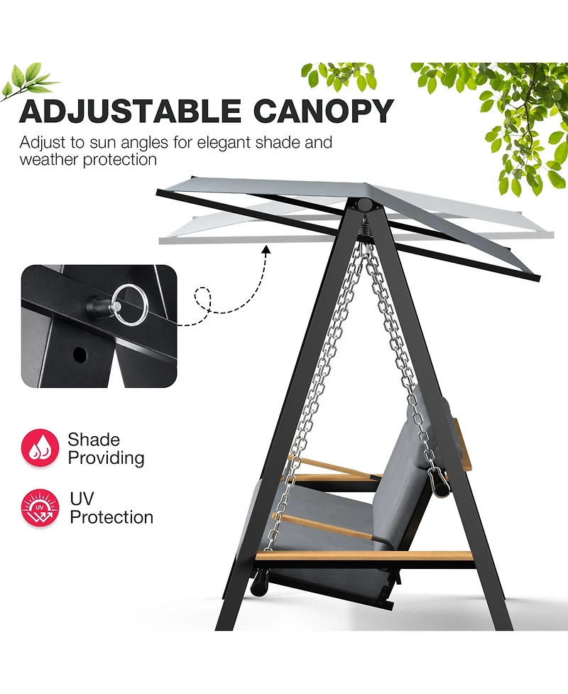 Pamapic 3 Person Porch Swing with Thick Cushions, Adaptive Pillow and Adjustable Canopy