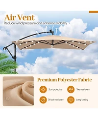 Sugift 8x8 Feet Solar Led Offset Cantilever Square Patio Umbrella with 360 Rotation