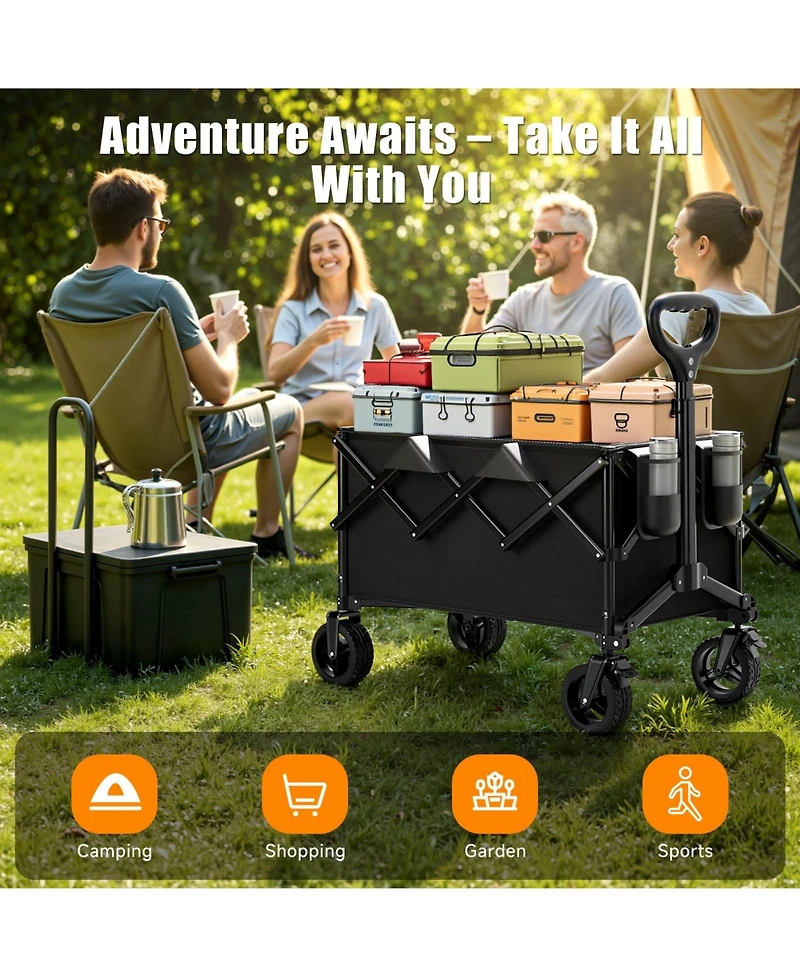 Gnuadz Collapsible Wagon Cart All-Terrain Wheels Adjustable Handle 480LBS