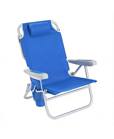 Aofar Low Beach Chair Lay Flat Reclining Cooler Cup Holder Folding Heavy Duty