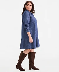 Style & Co Plus Denim Long-Sleeve Peplum Shirt Dress, Macy's Exclusive