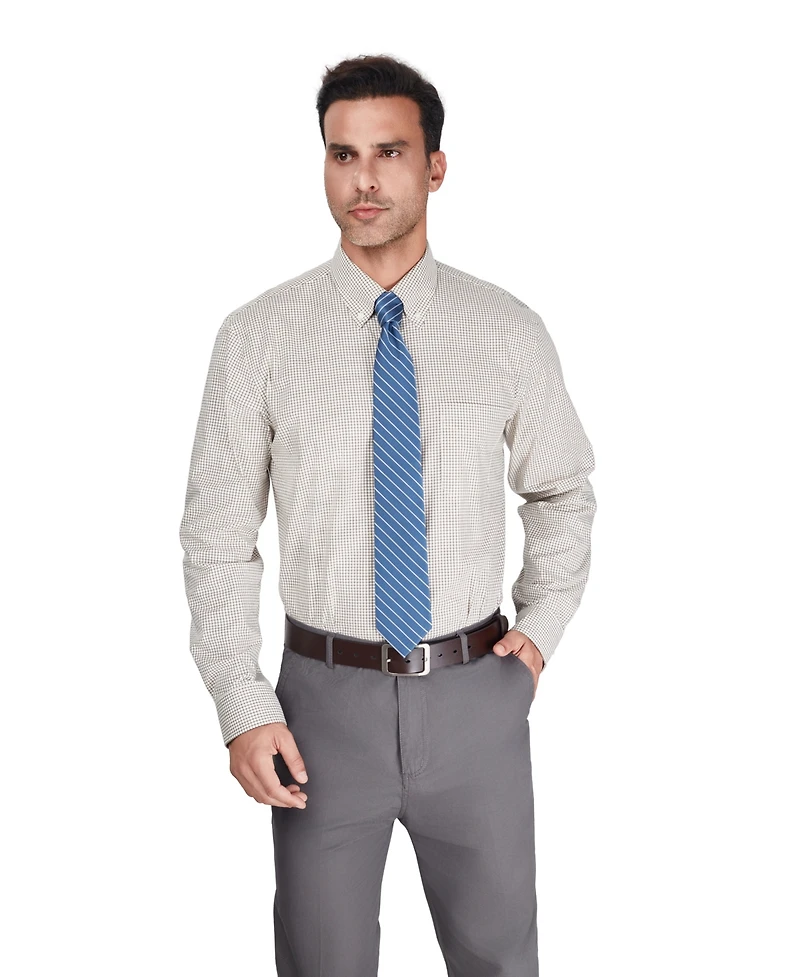Club Room Men's Regular-Fit Brown Plaid Dress Shirt