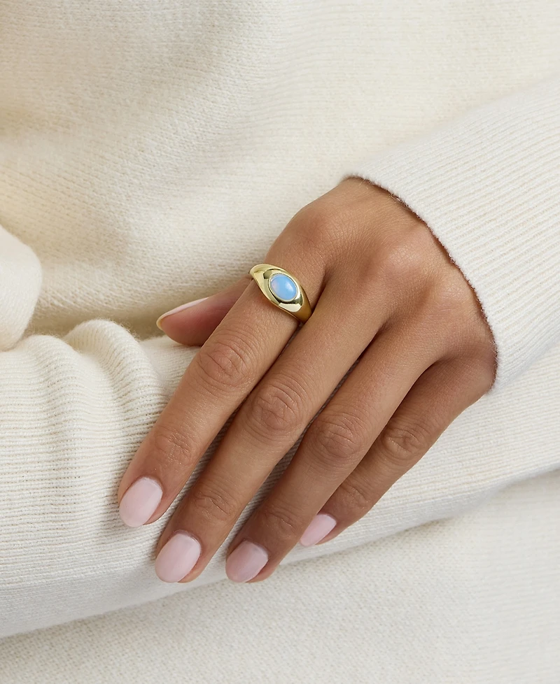 Macy's Gold-Plated Howlite Turquoise Simulated Moonstone Oval Dome Ring