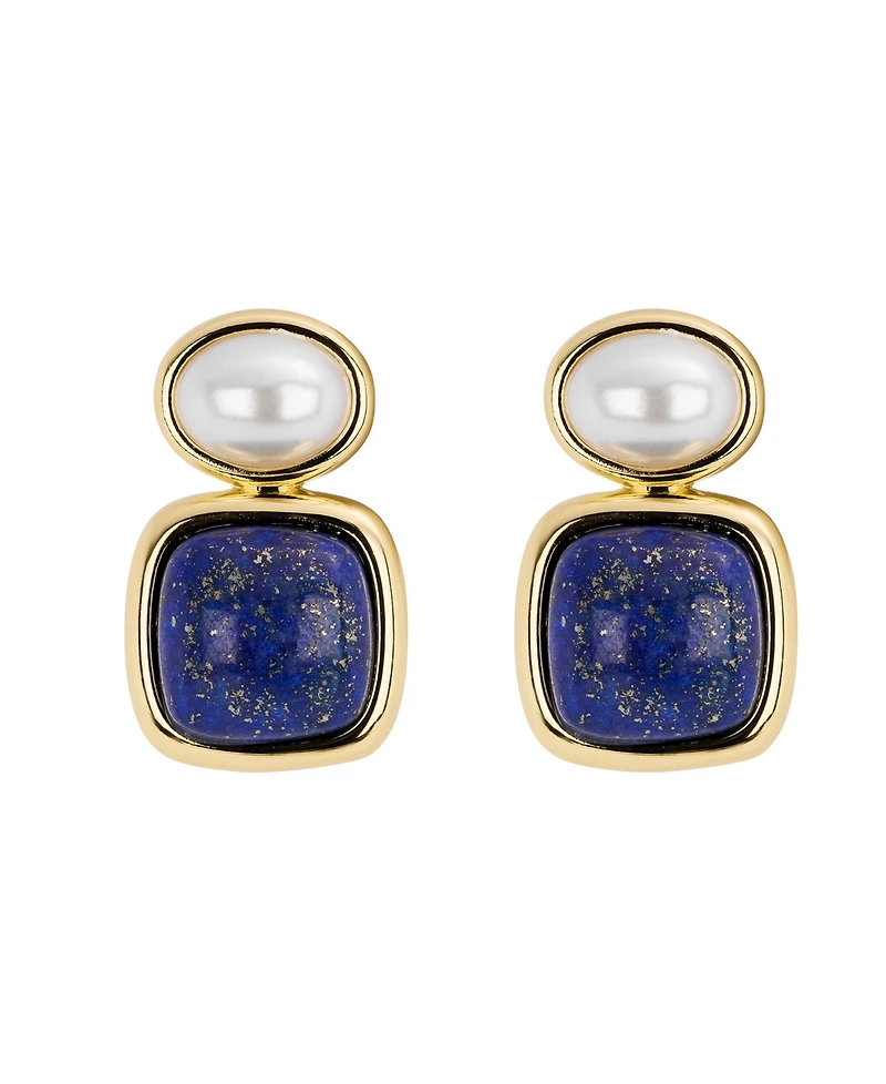 Macy's Gold-Plated Lapis Imitation Pearl Stud Drop Earrings