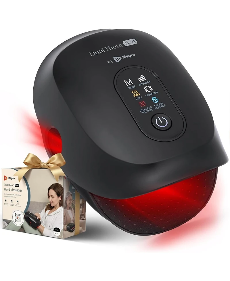 Lifepro DualThera Hand Massager with Red Light Therapy, Heat & Compression – Cordless Massage Machine Finger Stretching Mode
