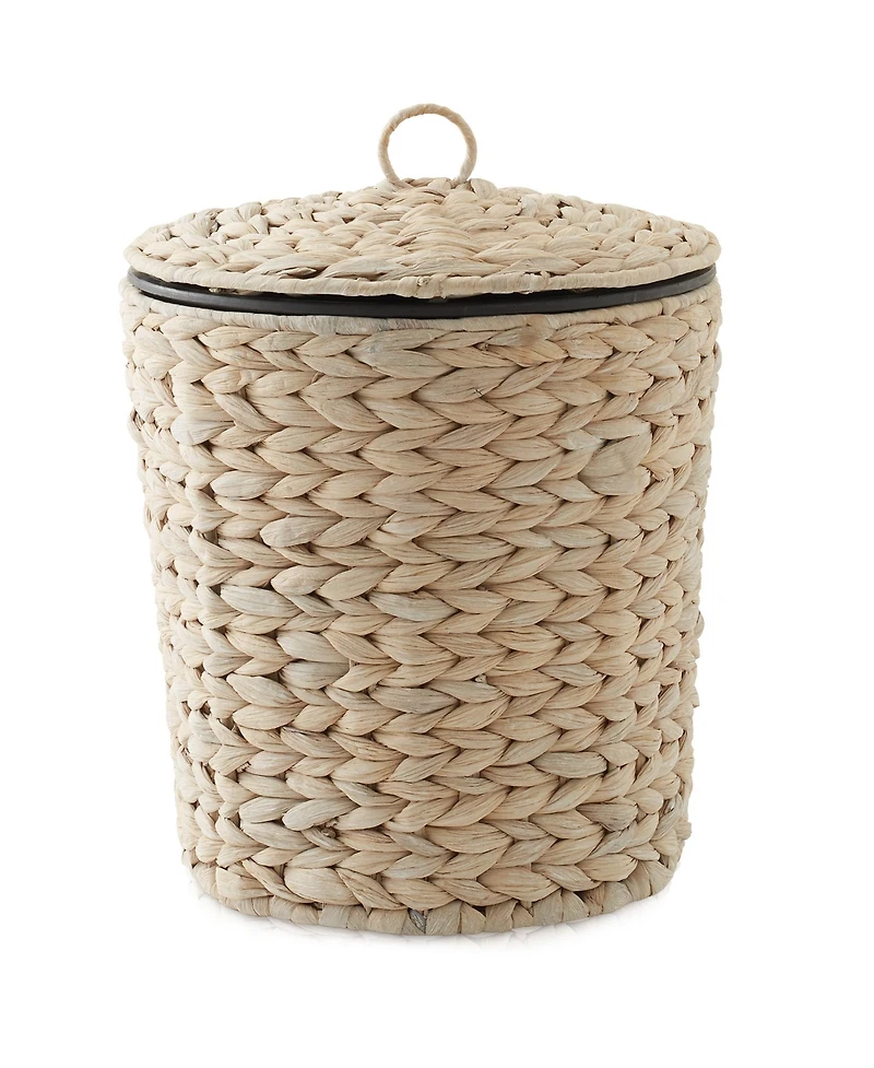 Casafield Hyacinth Trash Can with Lid and Liner - Natural, Woven Waste Basket for Garbage in the Bathroom, Bedroom, Laundry Room, Home Office