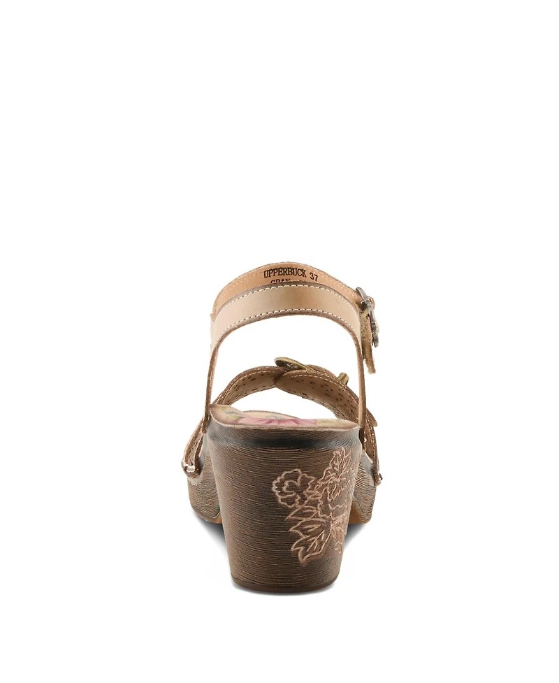 L'Artiste Women's Spring Step Upperbuck Ankle Strap with Hand-Painted Design