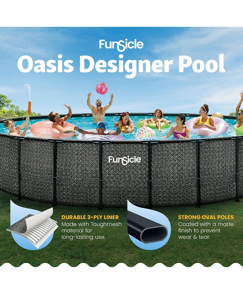 Funsicle 22' x 52" Oasis Designer Round Above Ground Pool, Dark Herringbone