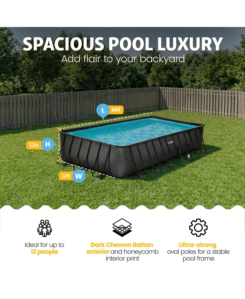 Funsicle 24 Ft Oasis Designer Lap Above Ground Pool w/ Pump, Dark Chevron Rattan