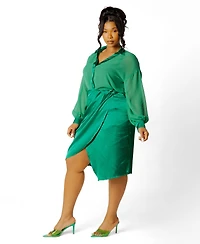 Buxom Couture Plus Chiffon Blouse and Wrapped Satin Skirt Set