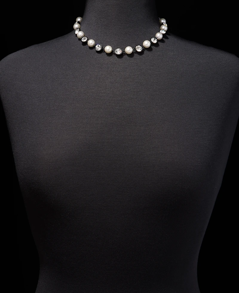 Karl Lagerfeld Paris Crystal & Imitation Pearl Collar Necklace, 16" + 3" extender