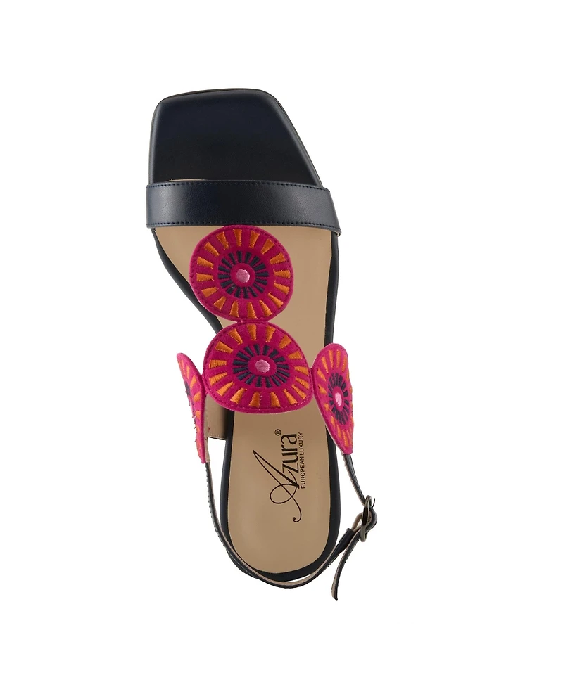 Azura Broider Women's Buckle Leather Sandals with Cushioned Footbed