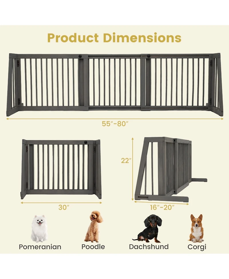 Ruie Folding Free Standing 3 Panel Adjustable Wood Dog Fence Gate