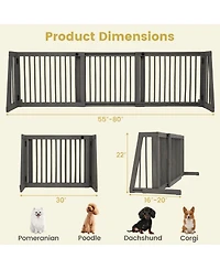 Ruie Folding Free Standing 3 Panel Adjustable Wood Dog Fence Gate