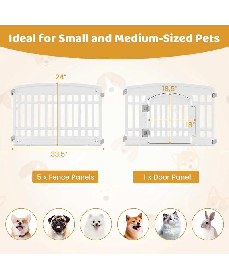 Ruie 6 Panel Foldable Plastic Dog Playpen 24 Inch Indoor Outdoor Pet Fence