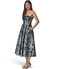 Donna Karan New York Petite Printed Metallic Strapless Midi Dress
