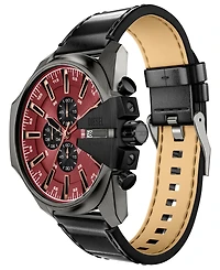 Diesel Men's Mega Chief Slim Quartz Chronograph Black Leather Watch 48mm