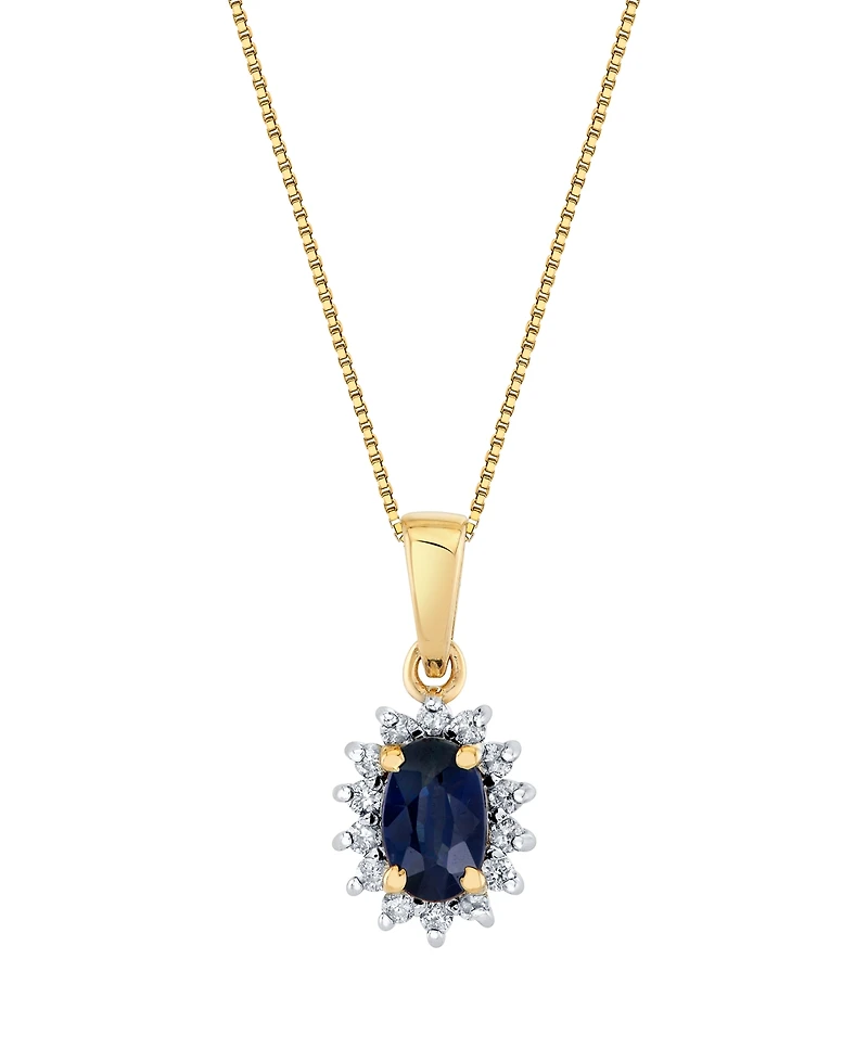 Macy's Sapphire (5/8 ct. t.w.) & Diamond (1/8 ct. t.w.) Pendant Necklace in 10k Yellow Gold