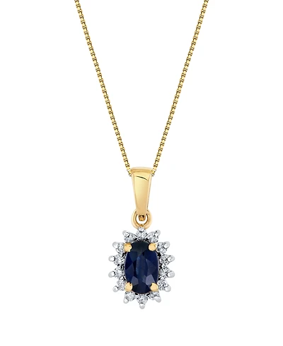 Macy's Sapphire (5/8 ct. t.w.) & Diamond (1/8 ct. t.w.) Pendant Necklace in 10k Yellow Gold