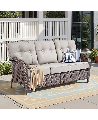 Pocassy Outdoor Wicker Rattan Patio Sofa With 5" Thick Cushions