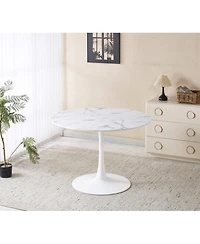 Streamdale Furniture 5-Piece Round Marble-Patterned Dining Set: 1 Table and 4 Chairs