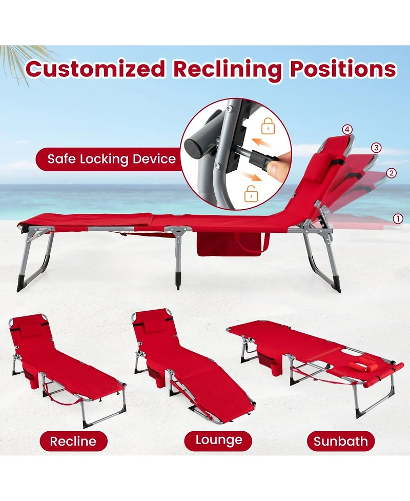 Sugift 4-Position Portable Tanning Lounger with Face Hole and U-Shaped Pillow
