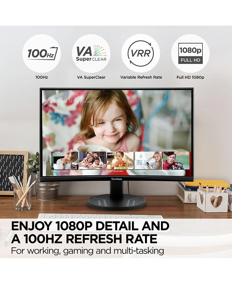 ViewSonic VA2416C 23.6" Curved Mva Full Hd Computer Monitor, 100Hz