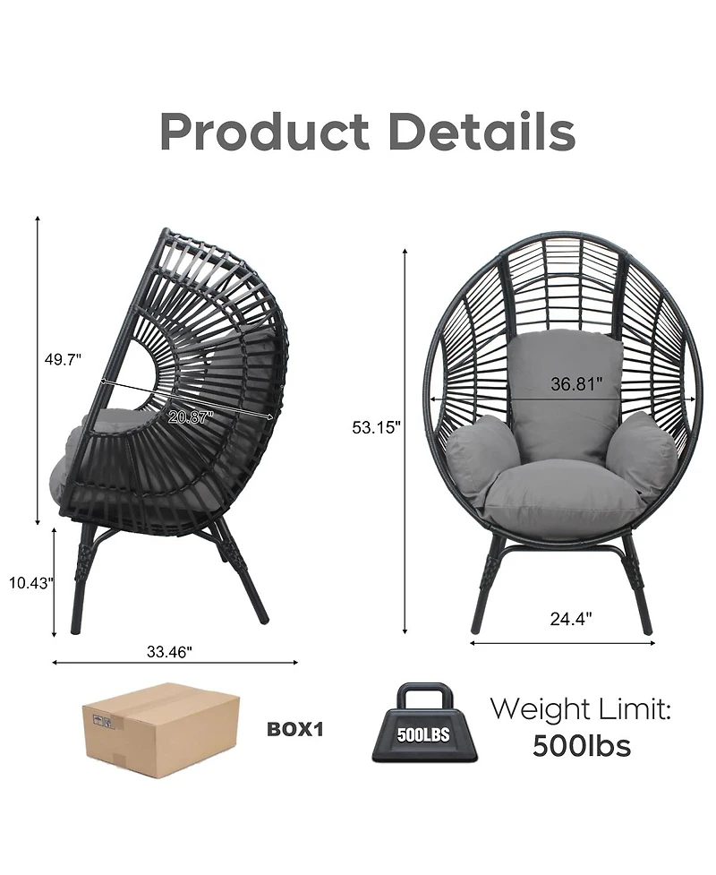 Streamdale Furniture Elegant Arc Back Hanging Egg Chair with 8-Inch Cushion