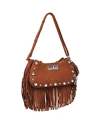 True Religion Vintage Dangle Fringe Hobo Bag with Studded Trim and Charm Accents