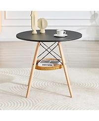 Streamdale 31.5'' Circular Dining Table with Woven Storage Basket and Wood Legs