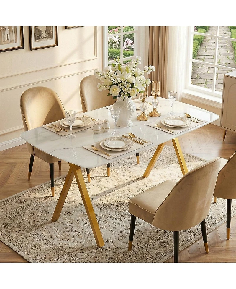 Streamdale Furniture Marble Glass Dining Table with Legs