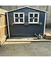 Streamdale Furniture 6x9 Ft Outdoor Metal Storage Shed with Window Flower Rack and Lockable Doors