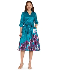 Tahari Asl Women's Floral Metallic-Embroidery Fit & Flare Midi Dress