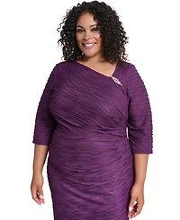 Jessica Howard Plus 3/4-Sleeve Asymmetrical Neck Dress