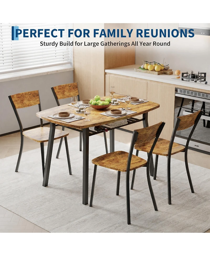 homfan 5 Piece Dining Table Set for 4, 43.3-Inch Kitchen and Chairs of 4 with Storage Rack, Mdf Square Room