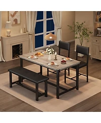 homfan Dining Table for 4, Kitchen Table with Upholstered Bench, Space-Saving Table for Apartment, Industrial Wood and Metal Room Table, Easy Clean