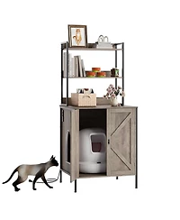 homfan Farmhouse Cat Litter Box Enclosure Cabinet – 70" Tall Hidden Furniture with Charging Station, Storage Shelves, Magnetic Lock Doors