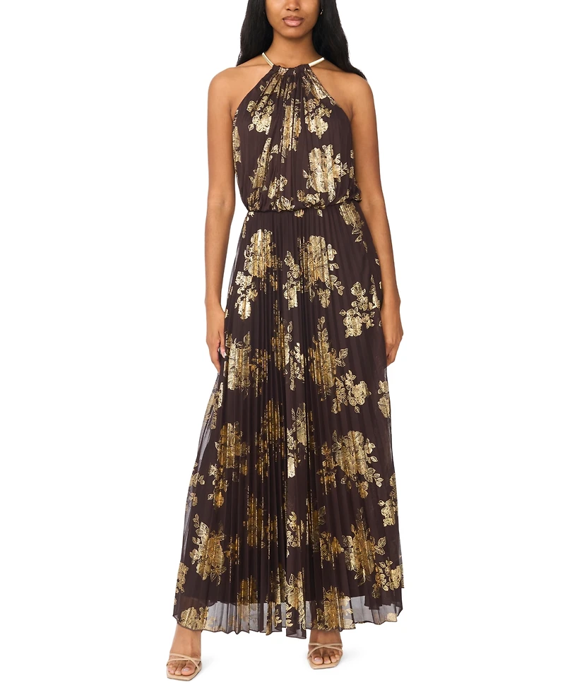 Msk Women's Embellishment Halter-Neck Pleated Dress