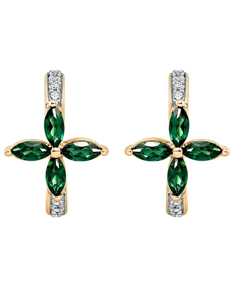 Macy's Lab-Grown Emerald (1/2 ct. t.w.) & White Sapphire (1/6 ct. t.w.) Hoop Earrings in 14k Gold Over Sterling Silver