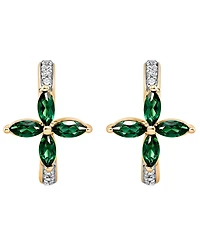 Macy's Lab-Grown Emerald (1/2 ct. t.w.) & White Sapphire (1/6 ct. t.w.) Hoop Earrings in 14k Gold Over Sterling Silver