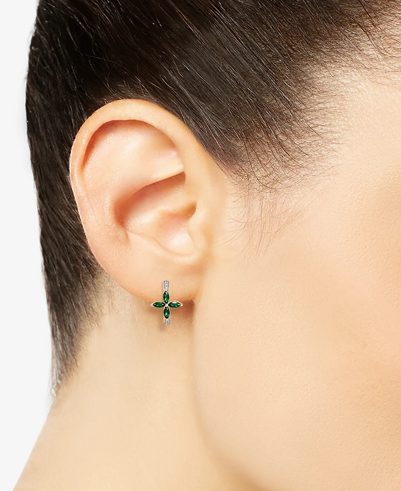 Macy's Lab-Grown Emerald (1/2 ct. t.w.) & White Sapphire (1/6 ct. t.w.) Hoop Earrings in 14k Gold Over Sterling Silver